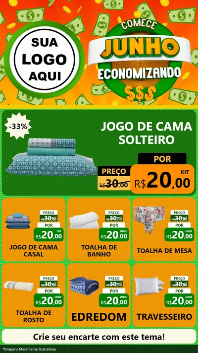 Modelo de Rede Social para Stories com o tema Comece Junho Economizando para Cama, Mesa e Banho