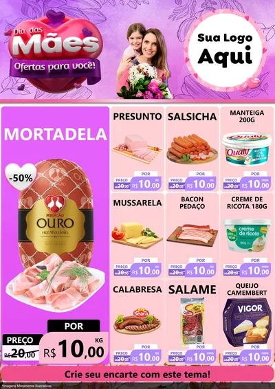 Modelo de Encarte para Encarte A4 Vertical com o tema Dia das Mães Ofertas para Você! para Frios e Laticínios