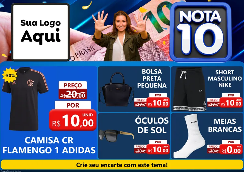 Modelo de Encarte para Encarte A4 Horizontal com o tema Nota 10 para Roupas e acessórios