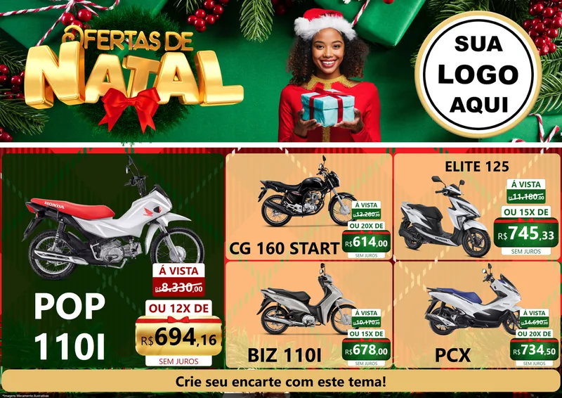 Modelo de Encarte para Encarte A4 Horizontal com o tema Ofertas de Natal para Concessionaria de Motos