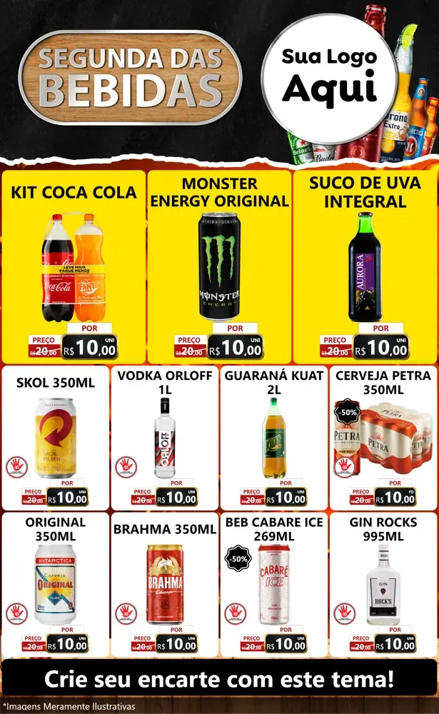 Modelo de Encarte para Encarte Grande com o tema Segunda das Bebidas para Distribuidora de bebidas