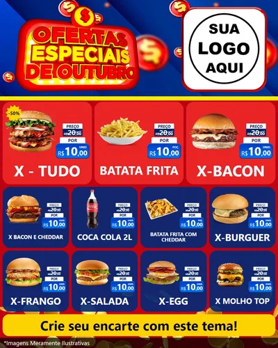 Modelo de Rede Social para Feed Instagram com o tema Ofertas Especiais de Outubro para Hamburgueria