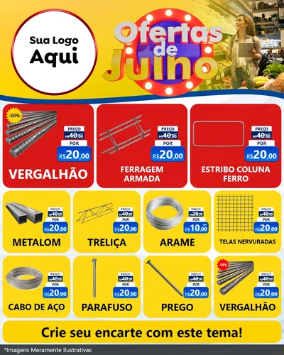 Modelo de Rede Social para Feed Instagram com o tema Ofertas de Julho para Ferragens