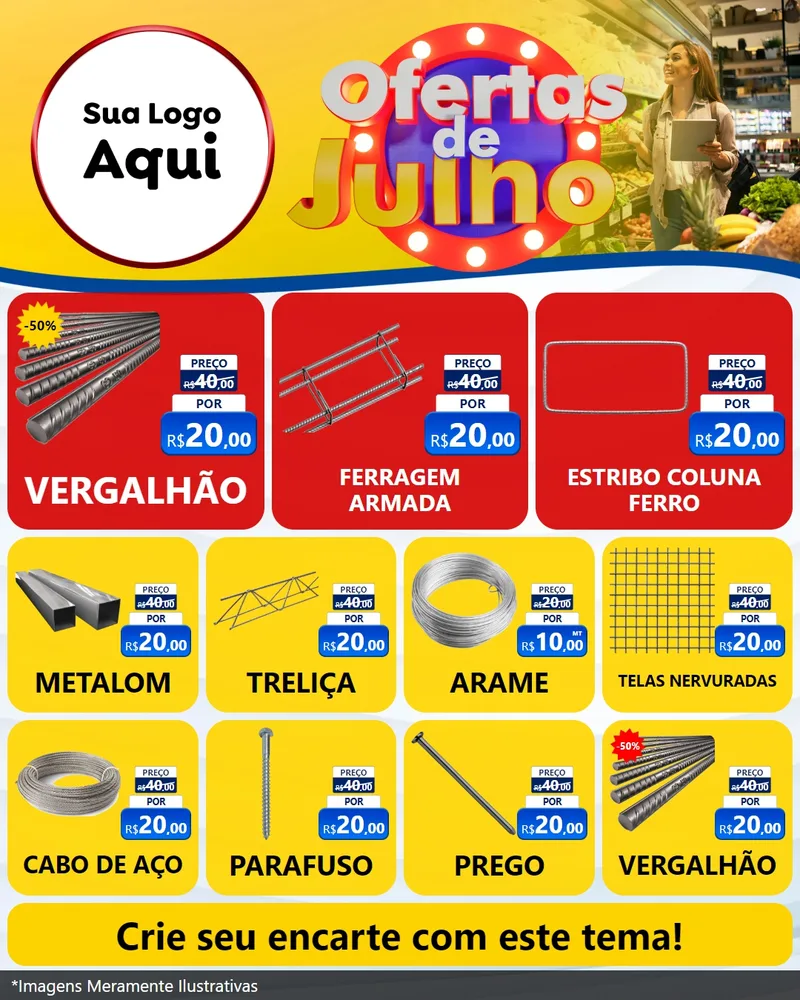 Modelo de Rede Social para Feed Instagram com o tema Ofertas de Julho para Ferragens