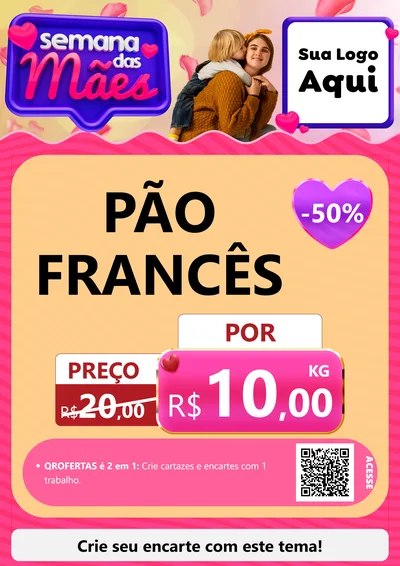 Modelo de Cartaz para Cartaz A4 Vertical com o tema Semana das Mães para Padaria