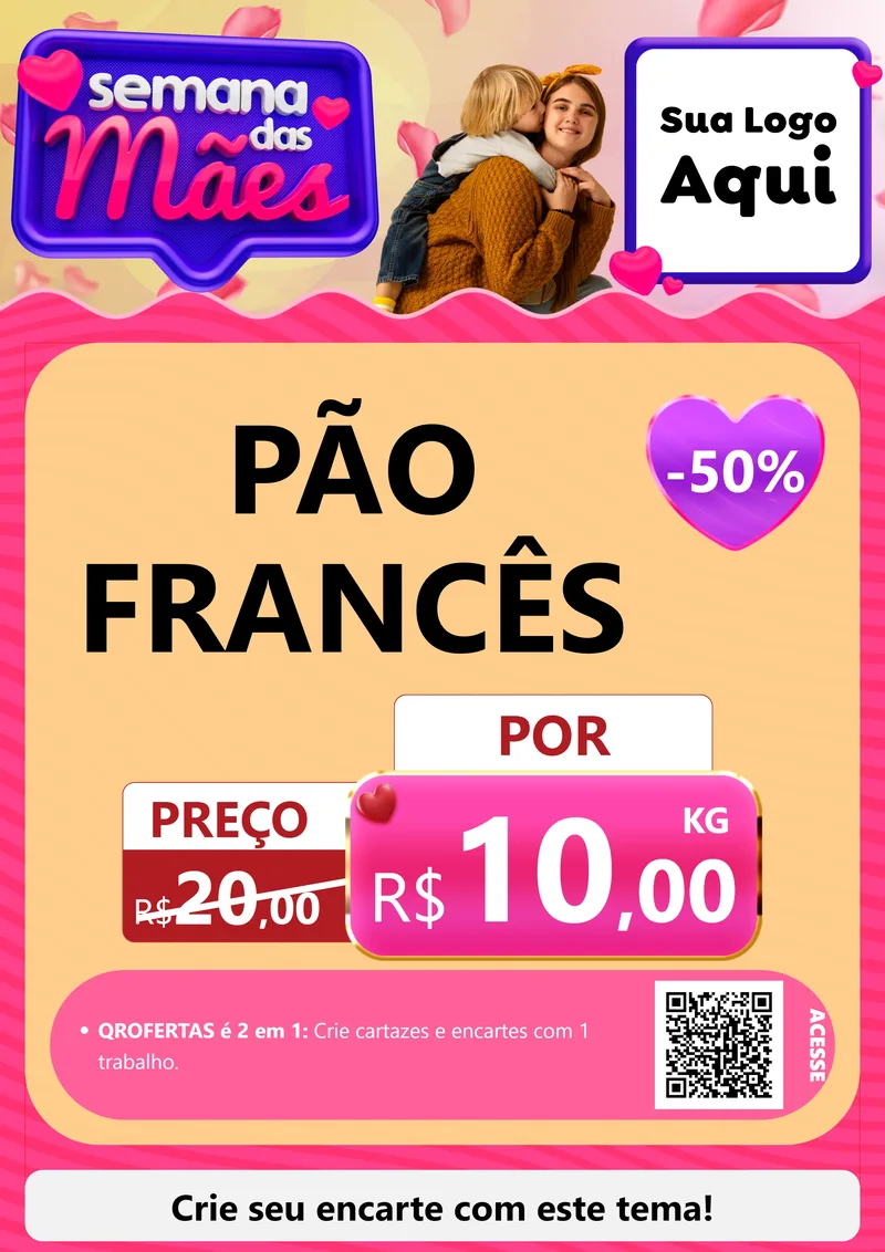 Modelo de Cartaz para Cartaz A4 Vertical com o tema Semana das Mães para Padaria