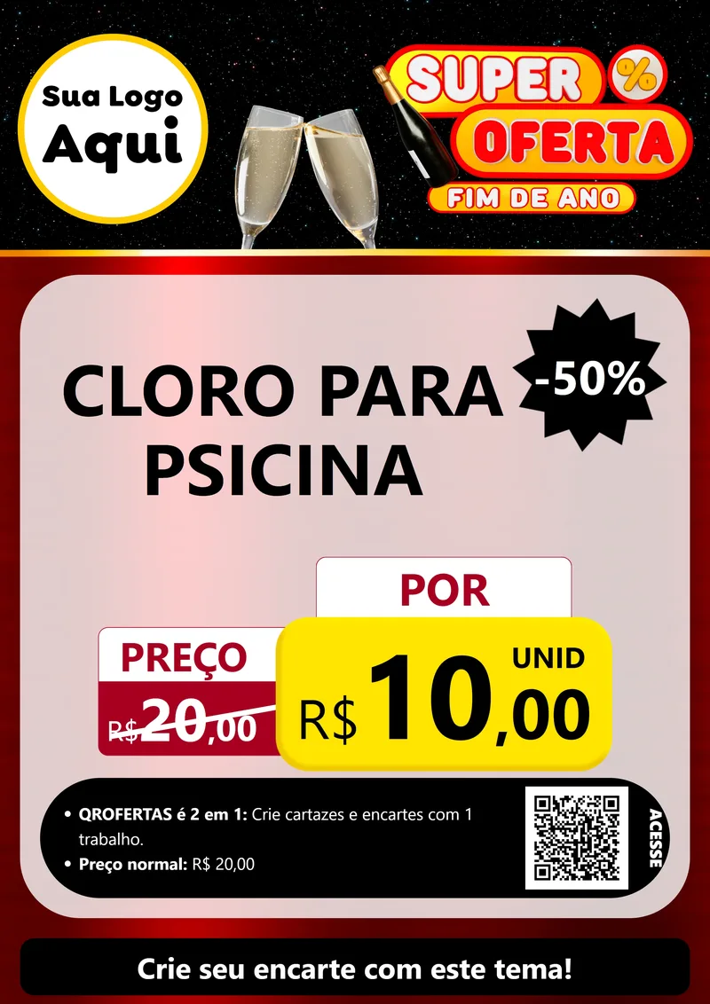 Modelo de Cartaz para Cartaz A4 Vertical com o tema Super Oferta Fim de Ano para Produtos para Piscina