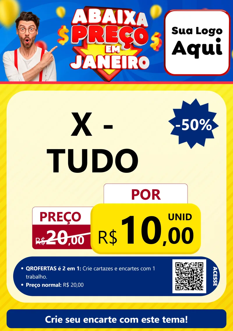 Modelo de Cartaz para Cartaz A4 Vertical com o tema Abaixa Preço em Janeiro para Hamburgueria
