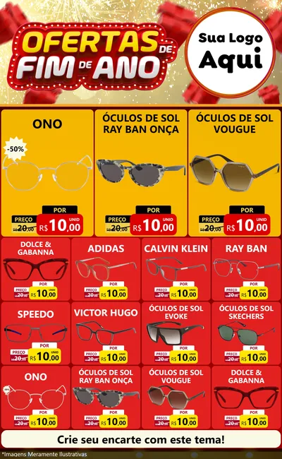 Modelo de Encarte para Encarte Grande com o tema Ofertas de Fim de Ano para Óticas