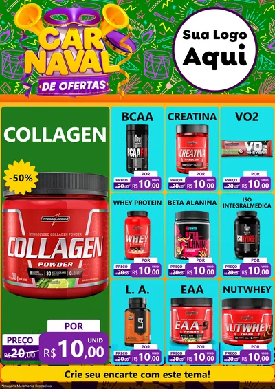 Modelo de Encarte para Encarte A4 Vertical com o tema Carnaval de Ofertas para Suplementos alimentares