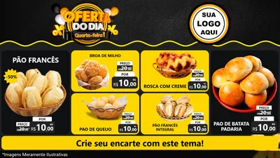 Modelo de TV para TV Horizontal com o tema Oferta do Dia - Quarta Feira! para Padaria