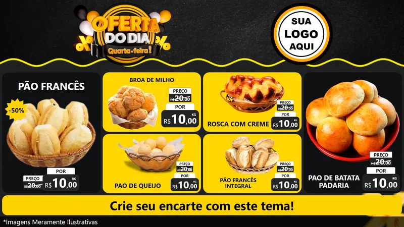 Modelo de TV para TV Horizontal com o tema Oferta do Dia - Quarta Feira! para Padaria
