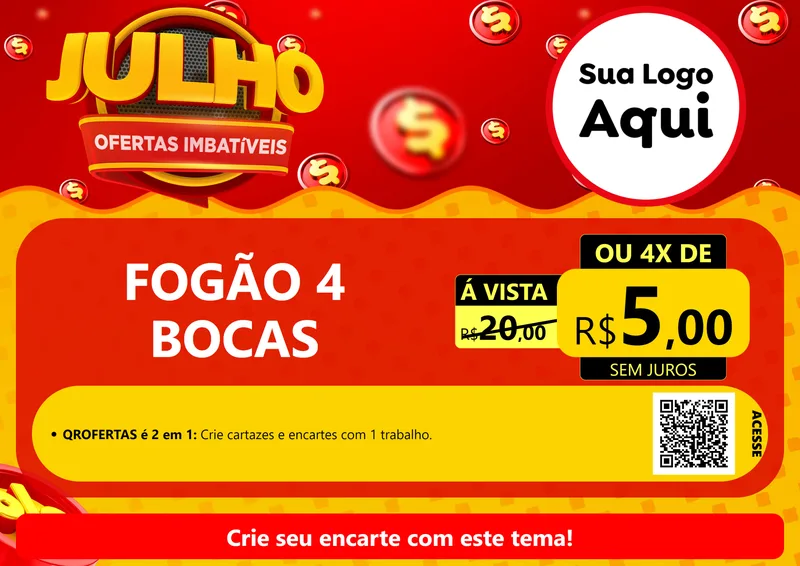 Modelo de Cartaz para Cartaz A4 Horizontal com o tema Julho Ofertas Imbatíveis para Móveis e Eletro