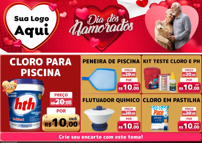 Modelo de Encarte para Encarte A4 Horizontal com o tema Dia Dos Namorados para Produtos para Piscina