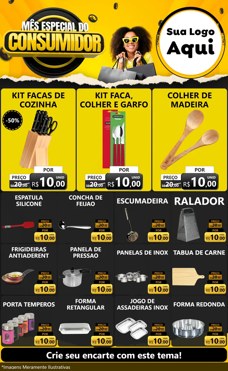 Modelo de Encarte para Encarte Grande com o tema Mês Especial do Consumidor para Utilidades Domésticas