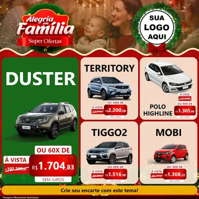 Modelo de Rede Social para Feed Facebook com o tema Alegria Em Família - Super Ofertas para Concessionaria de Carros