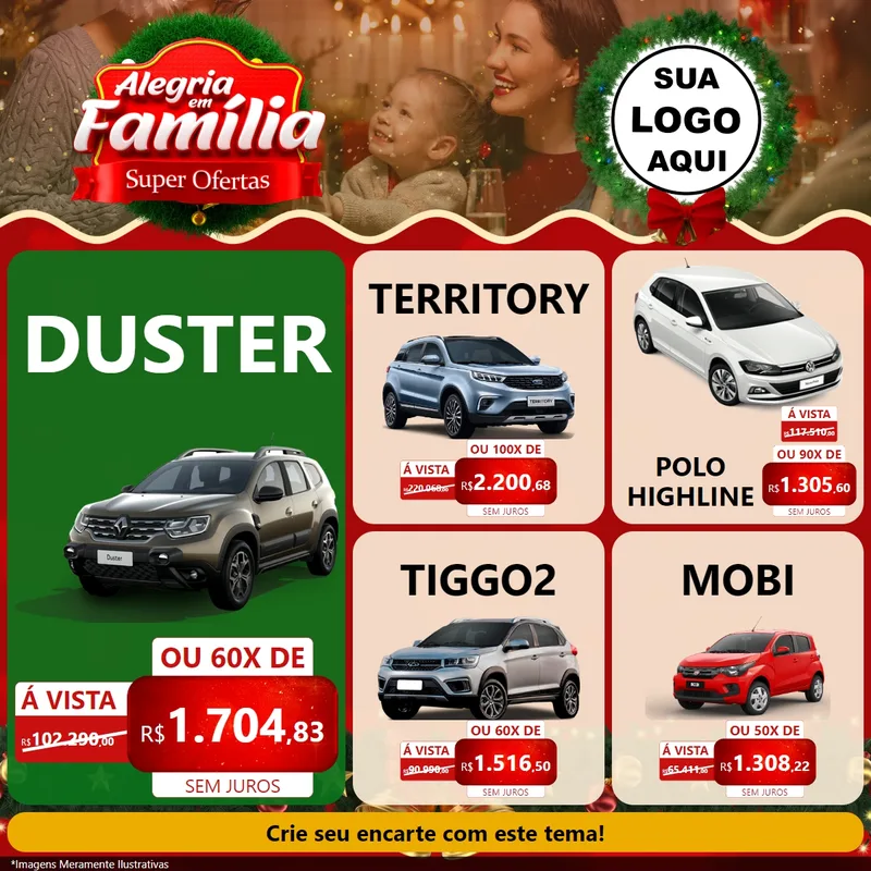 Modelo de Rede Social para Feed Facebook com o tema Alegria Em Família - Super Ofertas para Concessionaria de Carros