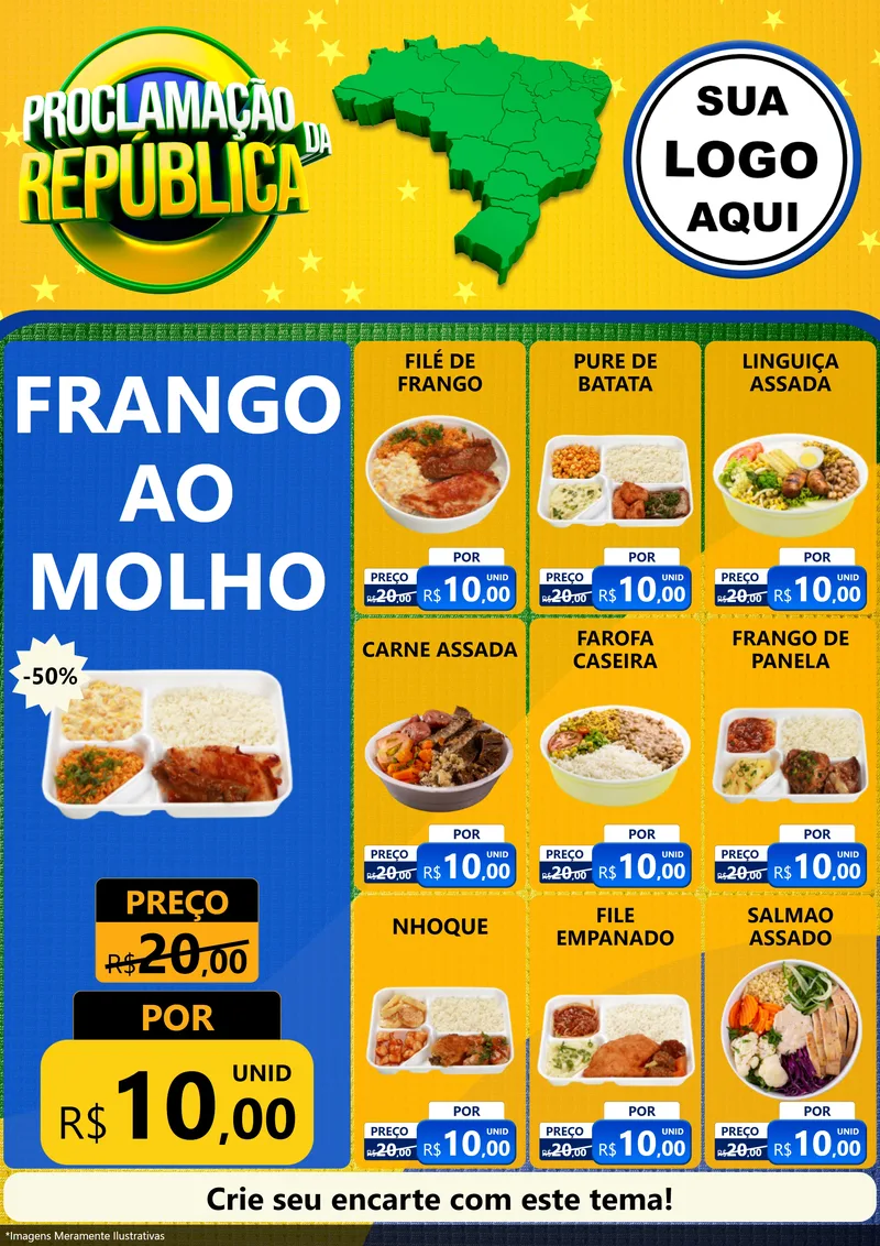 Modelo de Encarte para Encarte A4 Vertical com o tema Proclamação da República para Restaurante