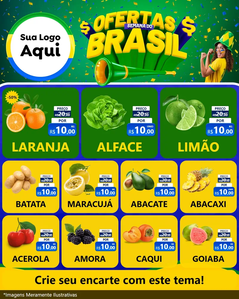 Modelo de Rede Social para Feed Instagram com o tema Ofertas Semana do Brasil para Hortifrúti
