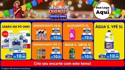 Modelo de TV para TV Horizontal com o tema Descontos Quentes de Festa Junina para Produtos de Limpeza