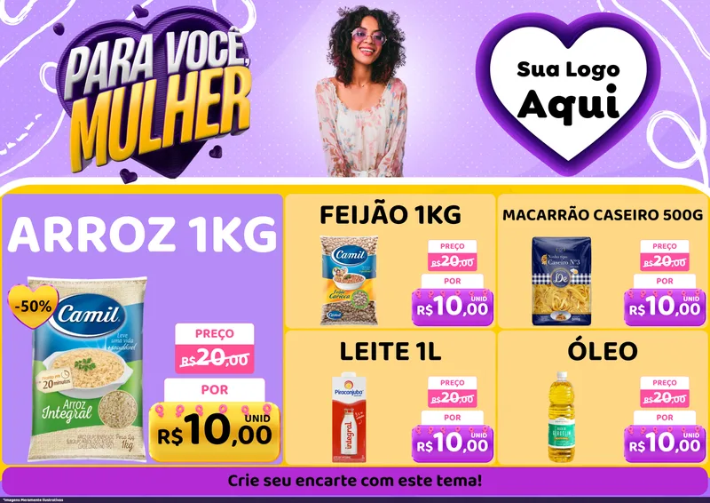 Modelo de Encarte para Encarte A4 Horizontal com o tema Para Você, Mulher para Supermercado
