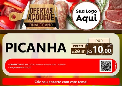 Modelo de Cartaz para Cartaz A4 Horizontal com o tema Ofertas Açougue - Fim de Ano para Açougue