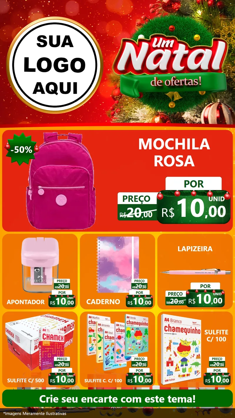 Modelo de Rede Social para Stories com o tema Um Natal de Ofertas para Papelaria