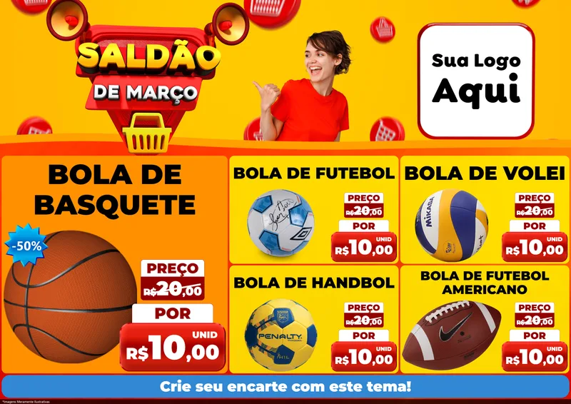 Modelo de Encarte para Encarte A4 Horizontal com o tema Saldão de Março para Artigos Esportivos