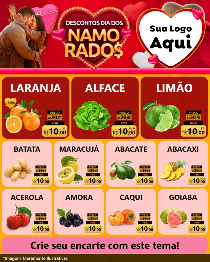 Modelo de Rede Social para Feed Instagram com o tema Descontos Dia dos Namorados para Hortifrúti