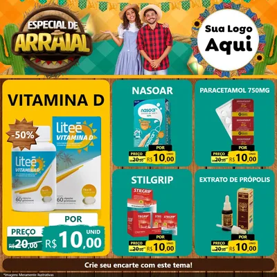 Modelo de Rede Social para Feed Facebook com o tema Especial De Arraial para Farmácia
