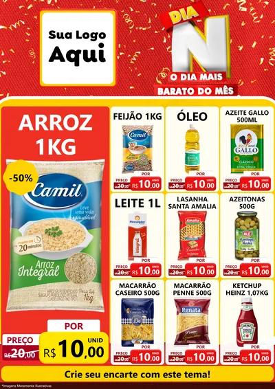 Modelo de Encarte para Encarte A4 Vertical com o tema Dia N o Dia Mais Barato do Mês para Supermercado