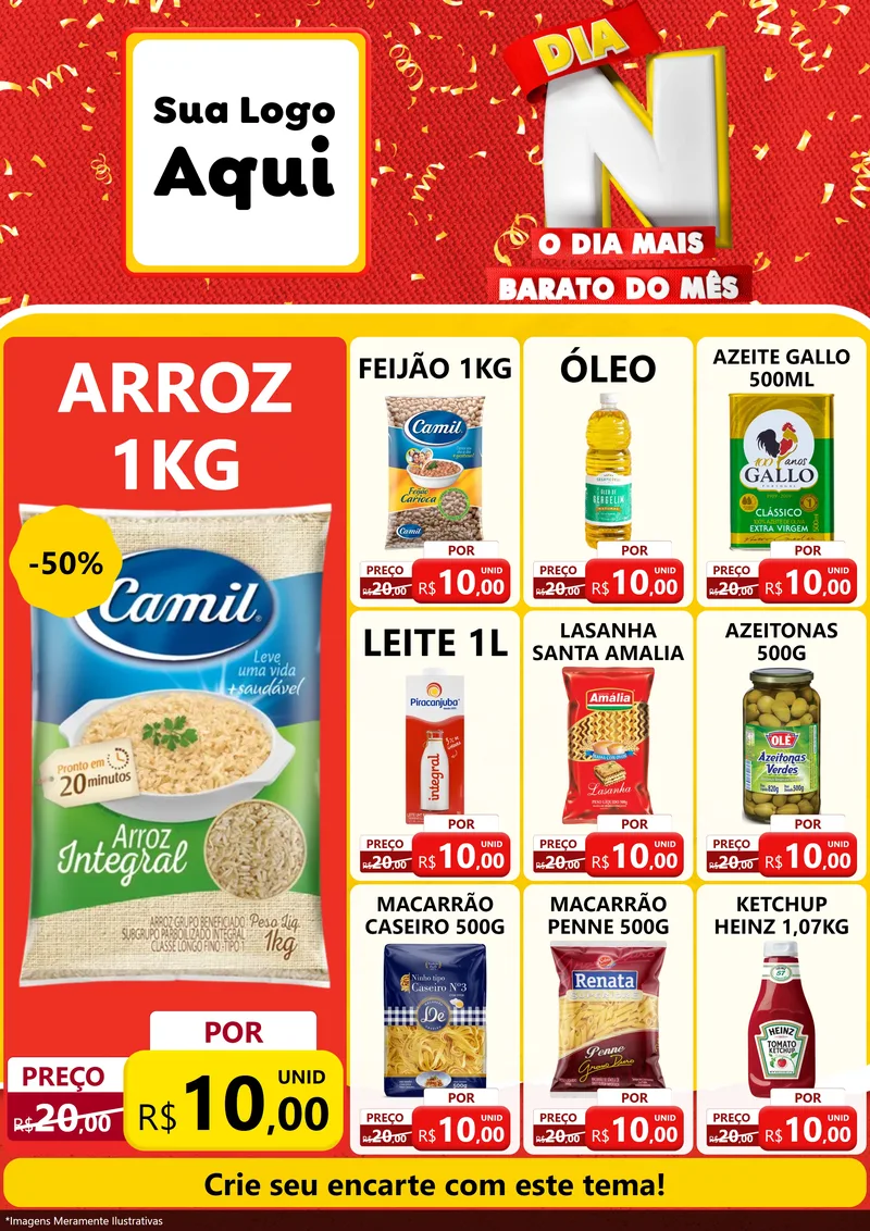 Modelo de Encarte para Encarte A4 Vertical com o tema Dia N o Dia Mais Barato do Mês para Supermercado