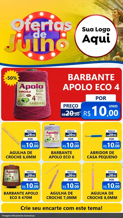 Modelo de Rede Social para Stories com o tema Ofertas de Julho para Armarinho e Aviamentos