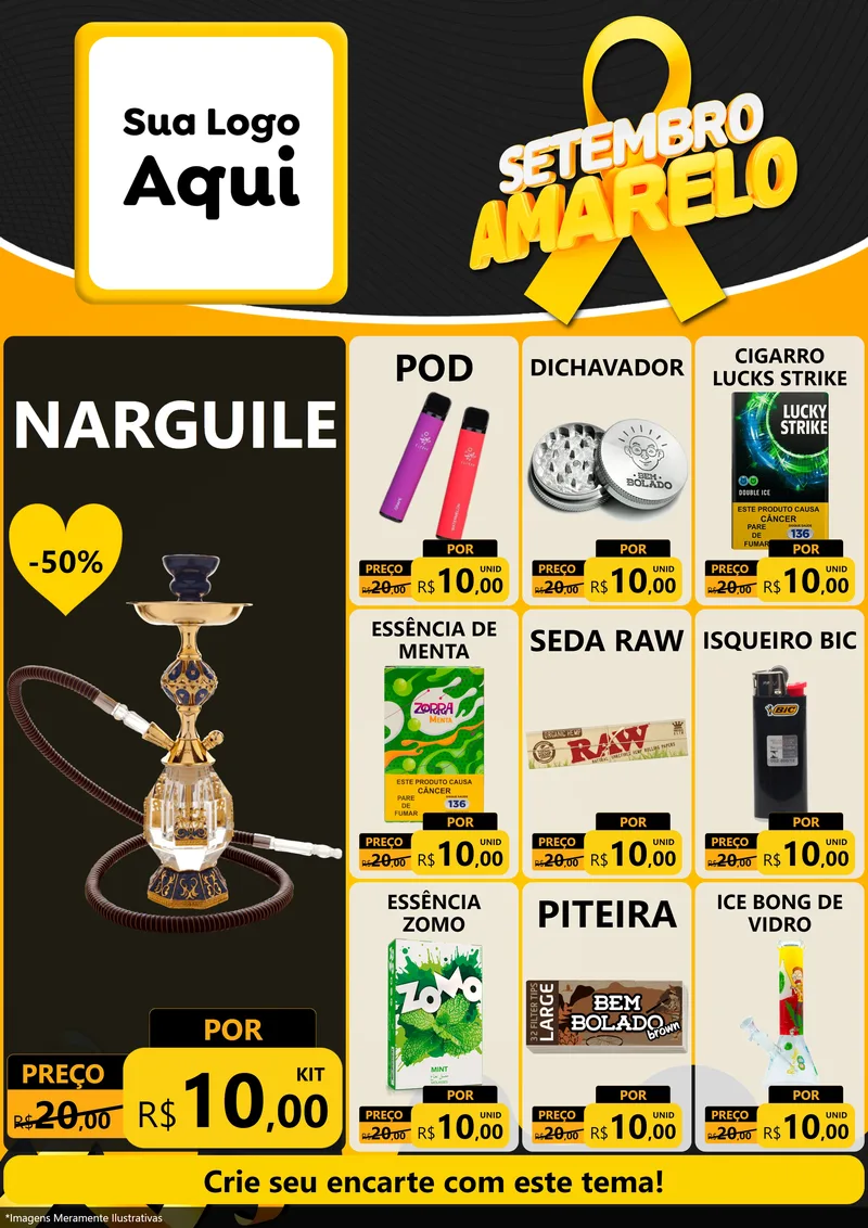 Modelo de Encarte para Encarte A4 Vertical com o tema Setembro Amarelo para Tabacaria