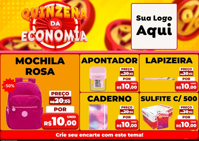 Modelo de Encarte para Encarte A4 Horizontal com o tema Quinzena Da Economia para Papelaria