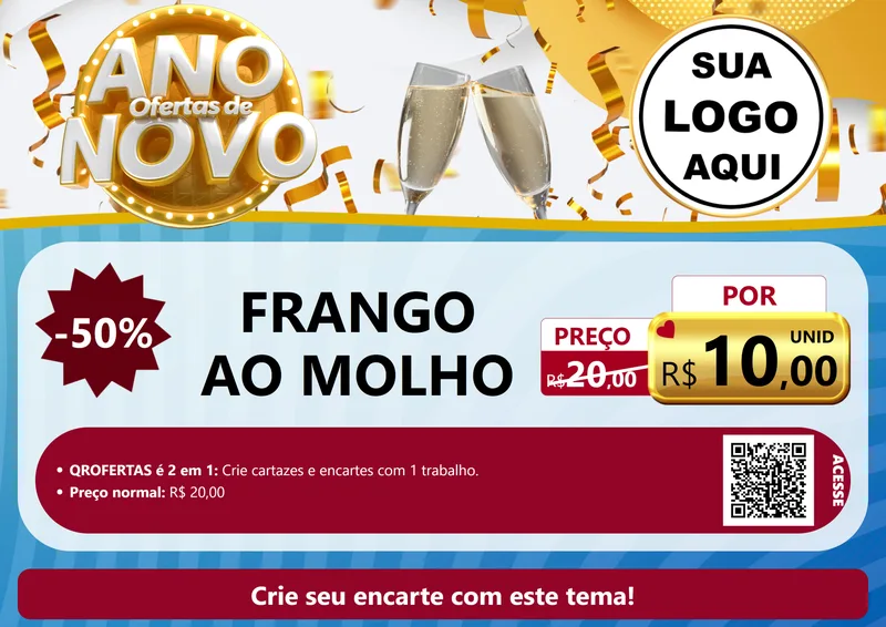 Modelo de Cartaz para Cartaz A4 Horizontal com o tema Ofertas de Ano Novo para Restaurante