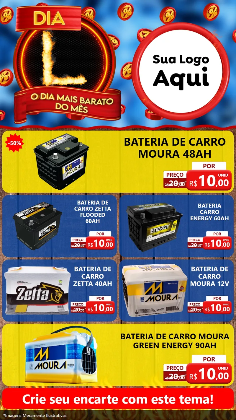 Modelo de TV para TV Vertical com o tema Dia L - O Dia Mais Barato Do Mês para Baterias Elétricas