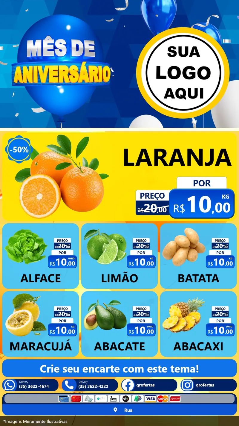 Modelo de Rede Social para Stories com o tema Mês de Aniversário para Hortifrúti