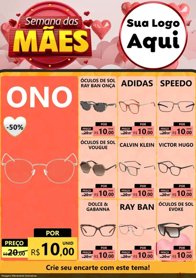 Modelo de Encarte para Encarte A4 Vertical com o tema Semana das Mães para Óticas