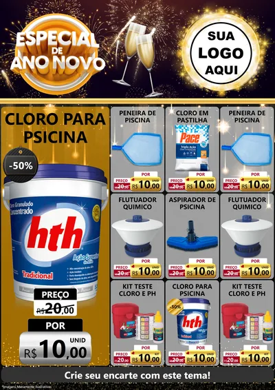 Modelo de Encarte para Encarte A4 Vertical com o tema Especial de Ano Novo para Produtos para Piscina