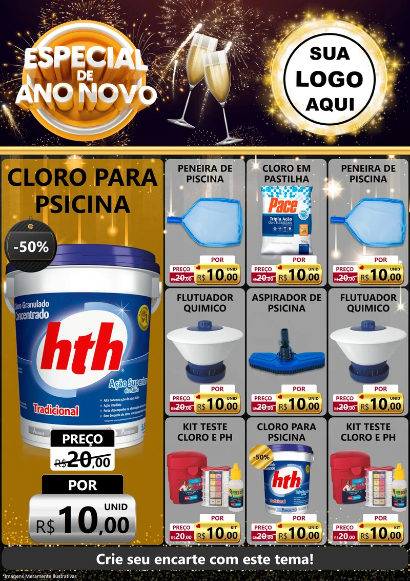 Modelo de Encarte para Encarte A4 Vertical com o tema Especial de Ano Novo para Produtos para Piscina