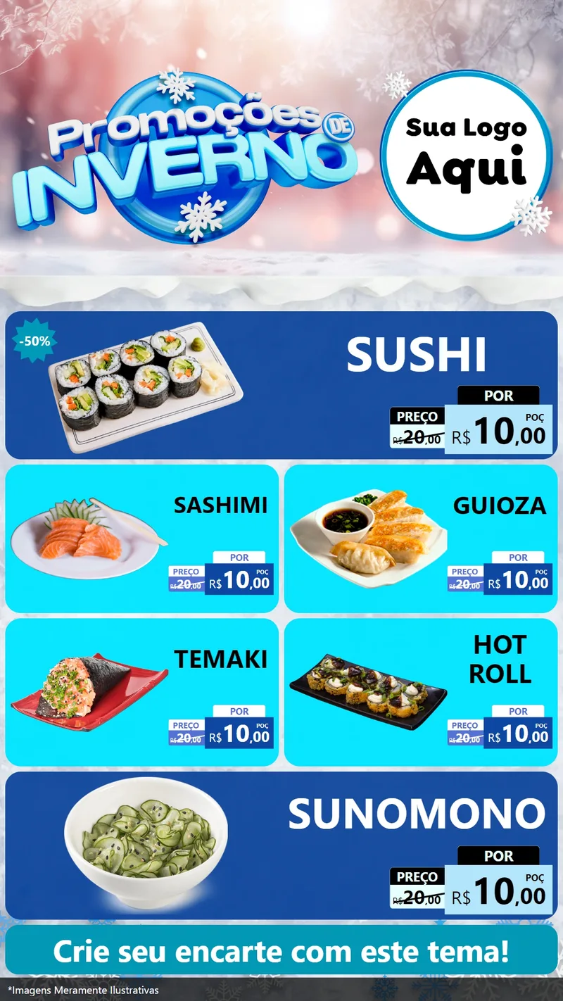 Modelo de TV para TV Vertical com o tema Promoções de Inverno para Comida japonesa