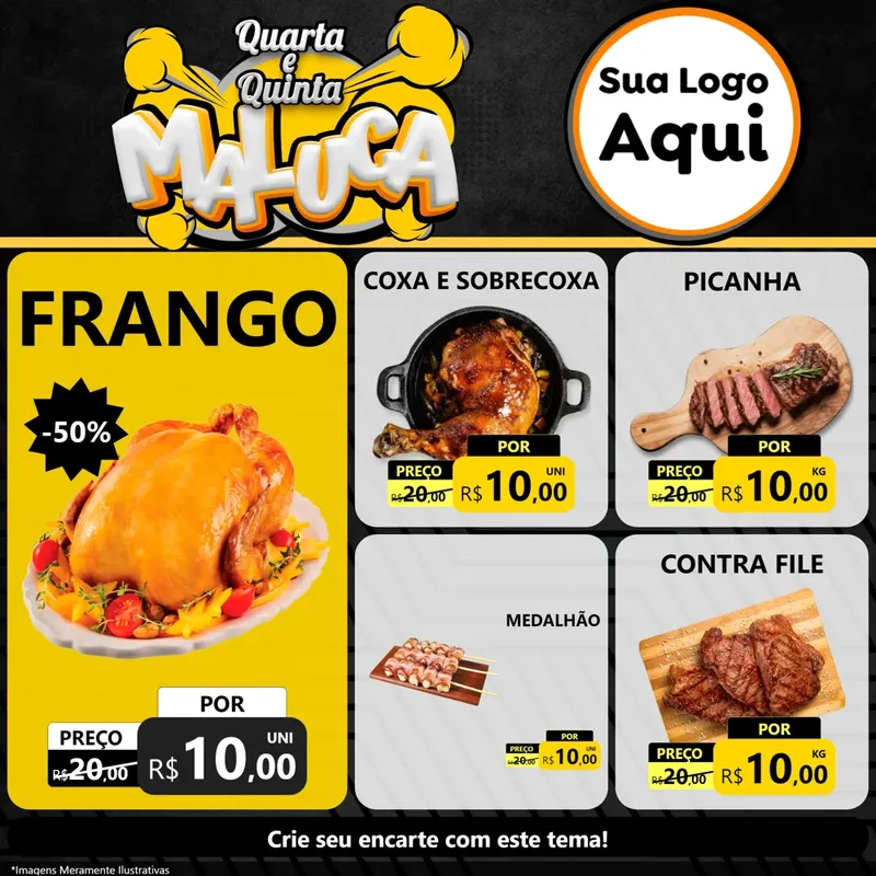 Modelo de Rede Social para Feed Facebook com o tema Quarta e Quinta Maluca para Assados