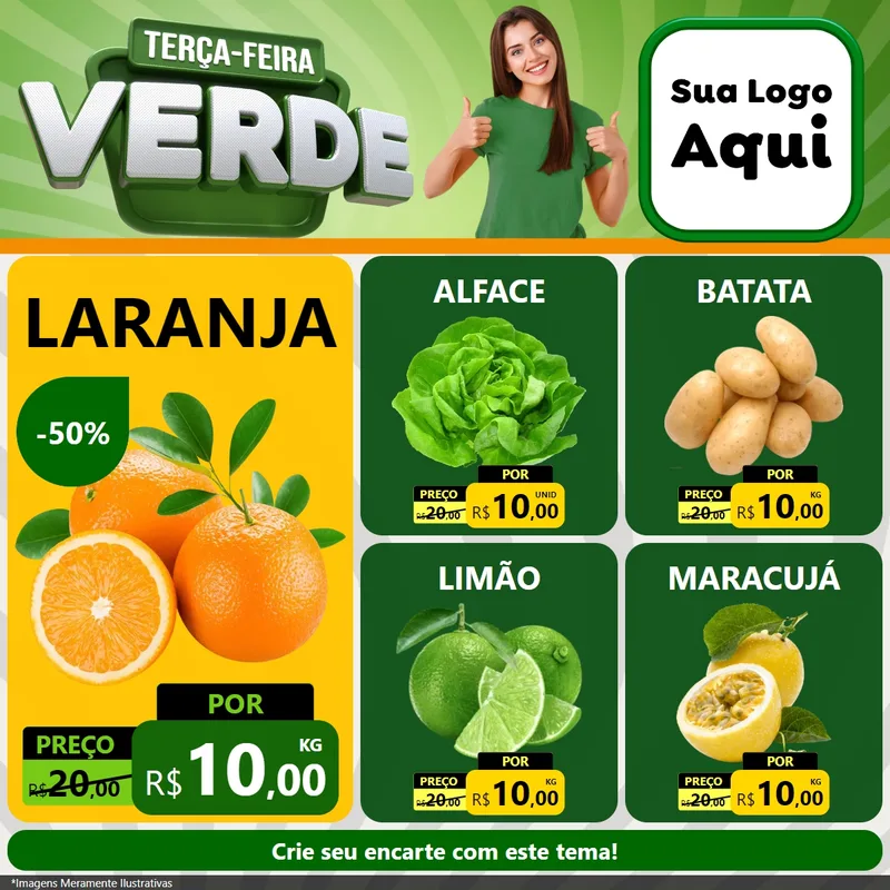Modelo de Rede Social para Feed Facebook com o tema Terça - Feira Verde para Hortifrúti