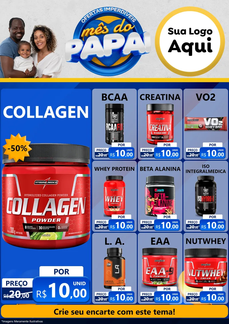 Modelo de Encarte para Encarte A4 Vertical com o tema Ofertas Imperdíveis Mês Do Papai para Suplementos alimentares
