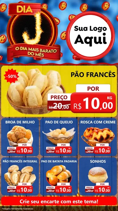 Modelo de Rede Social para Stories com o tema Dia J - O Dia Mais Barato Do Mês para Padaria