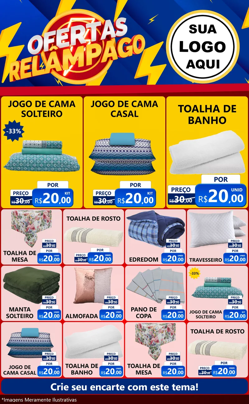 Modelo de Encarte para Encarte Grande com o tema Ofertas Relâmpago para Cama, Mesa e Banho