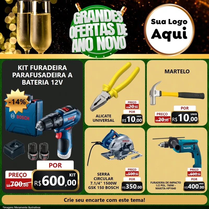Modelo de Rede Social para Feed Facebook com o tema Grandes Ofertas de Ano Novo para Maquinas e Ferramentas