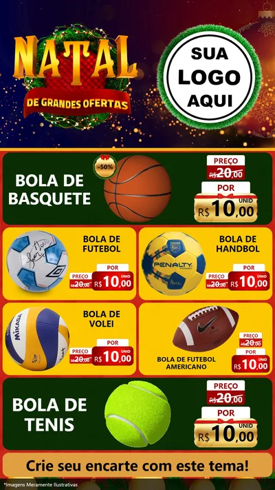 Modelo de TV para TV Vertical com o tema Natal de Grandes Ofertas para Artigos Esportivos