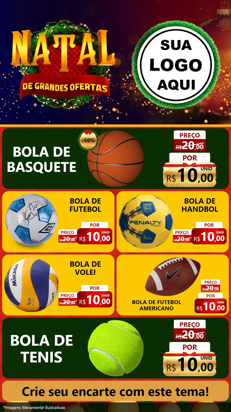 Modelo de TV para TV Vertical com o tema Natal de Grandes Ofertas para Artigos Esportivos